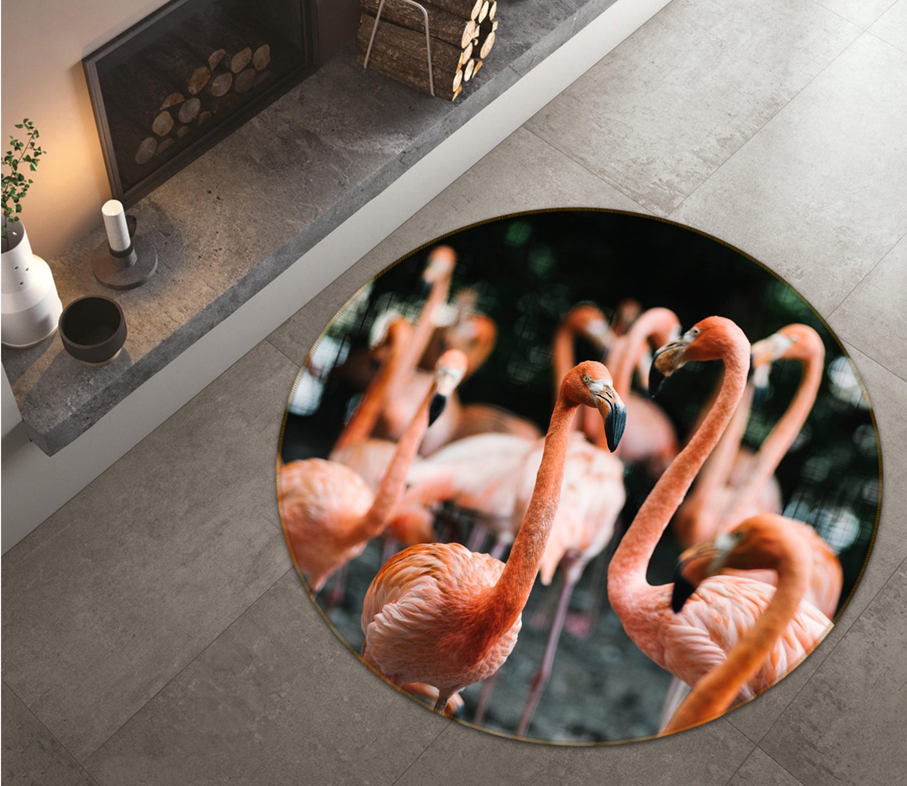 3D Red Flamingo Group 82225 Animal Round Non Slip Rug Mat