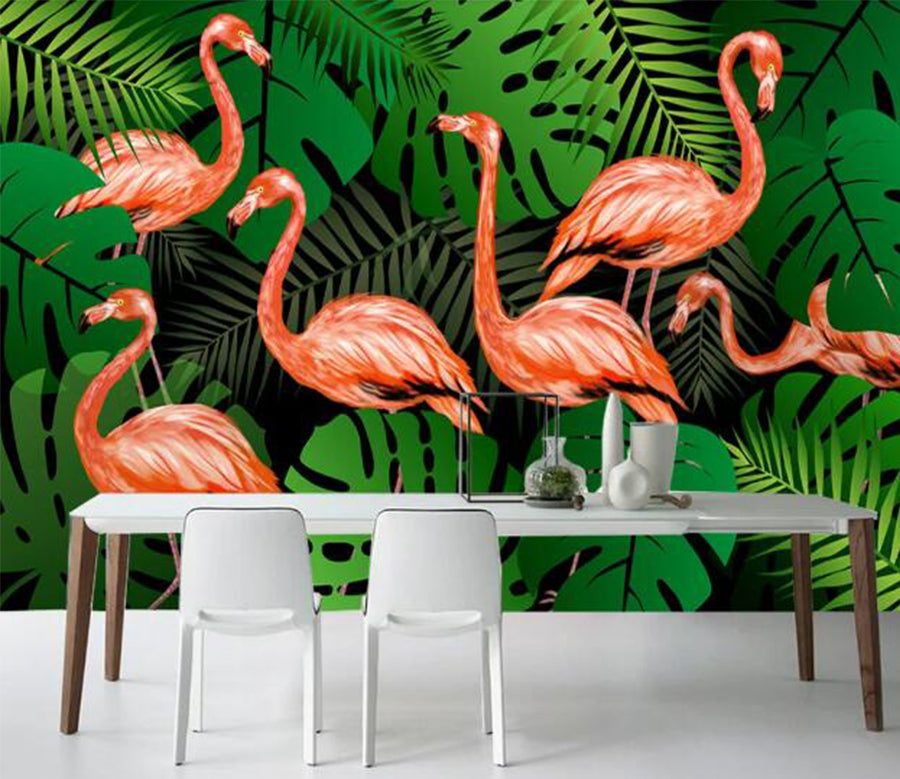 3D Flamingo Leaves WC750 Wall Murals