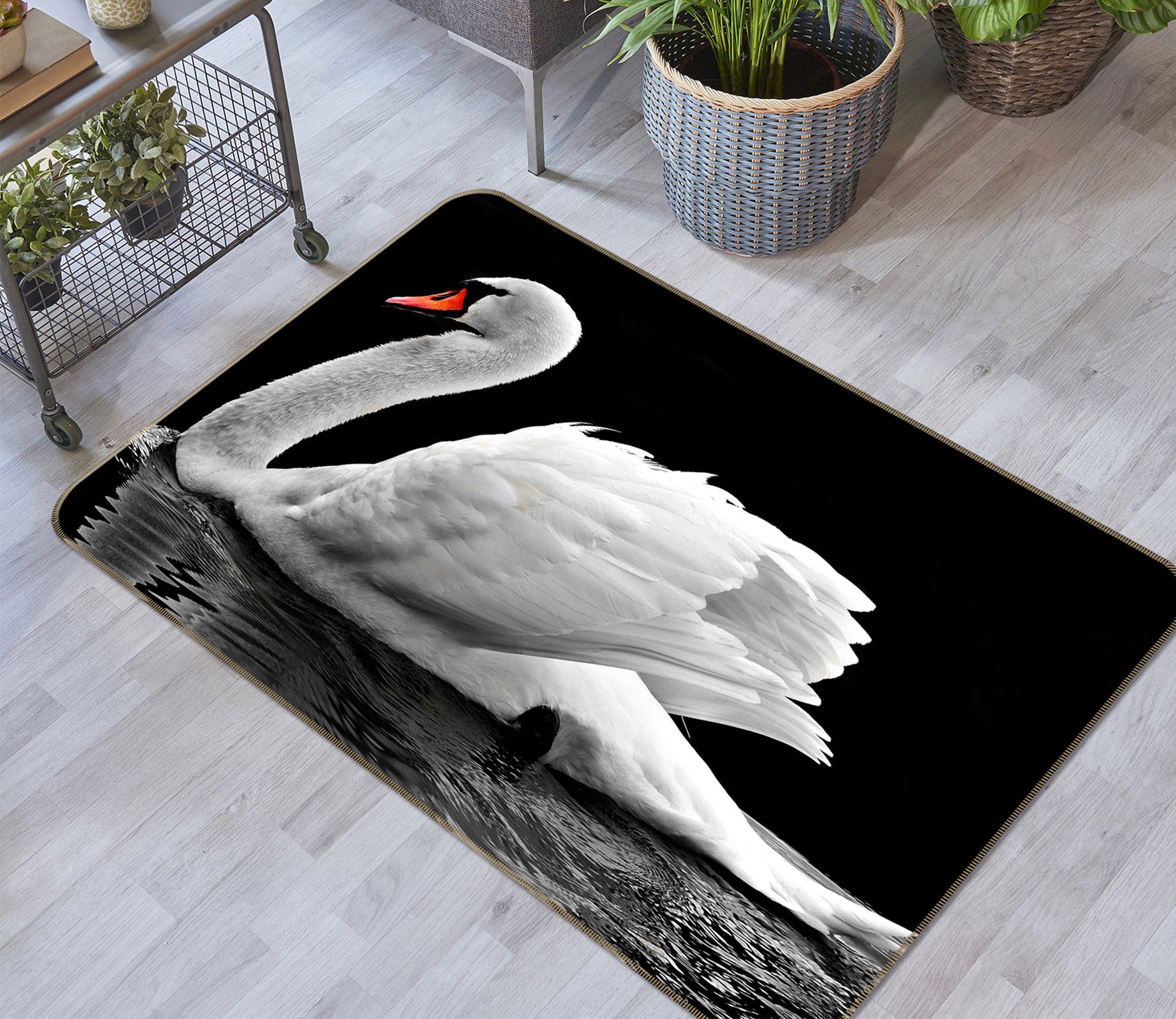 3D White Swan 69023 Animal Non Slip Rug Mat