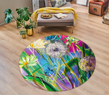 3D Dandelion Flower 863 Skromova Marina Rug Round Non Slip Rug Mat