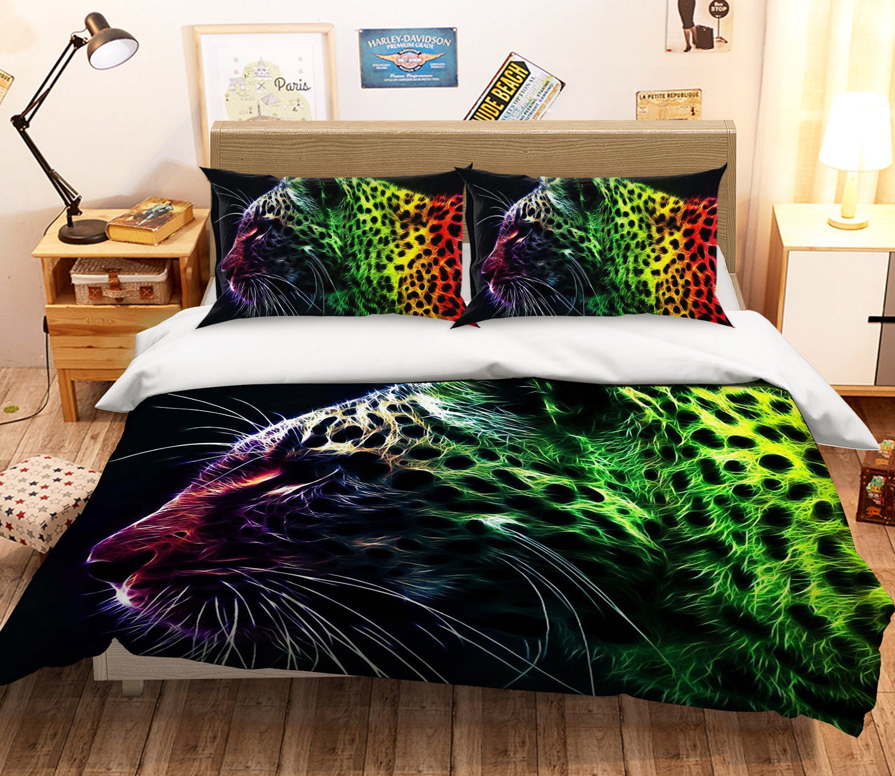 3D Green Leopard 143 Bed Pillowcases Quilt