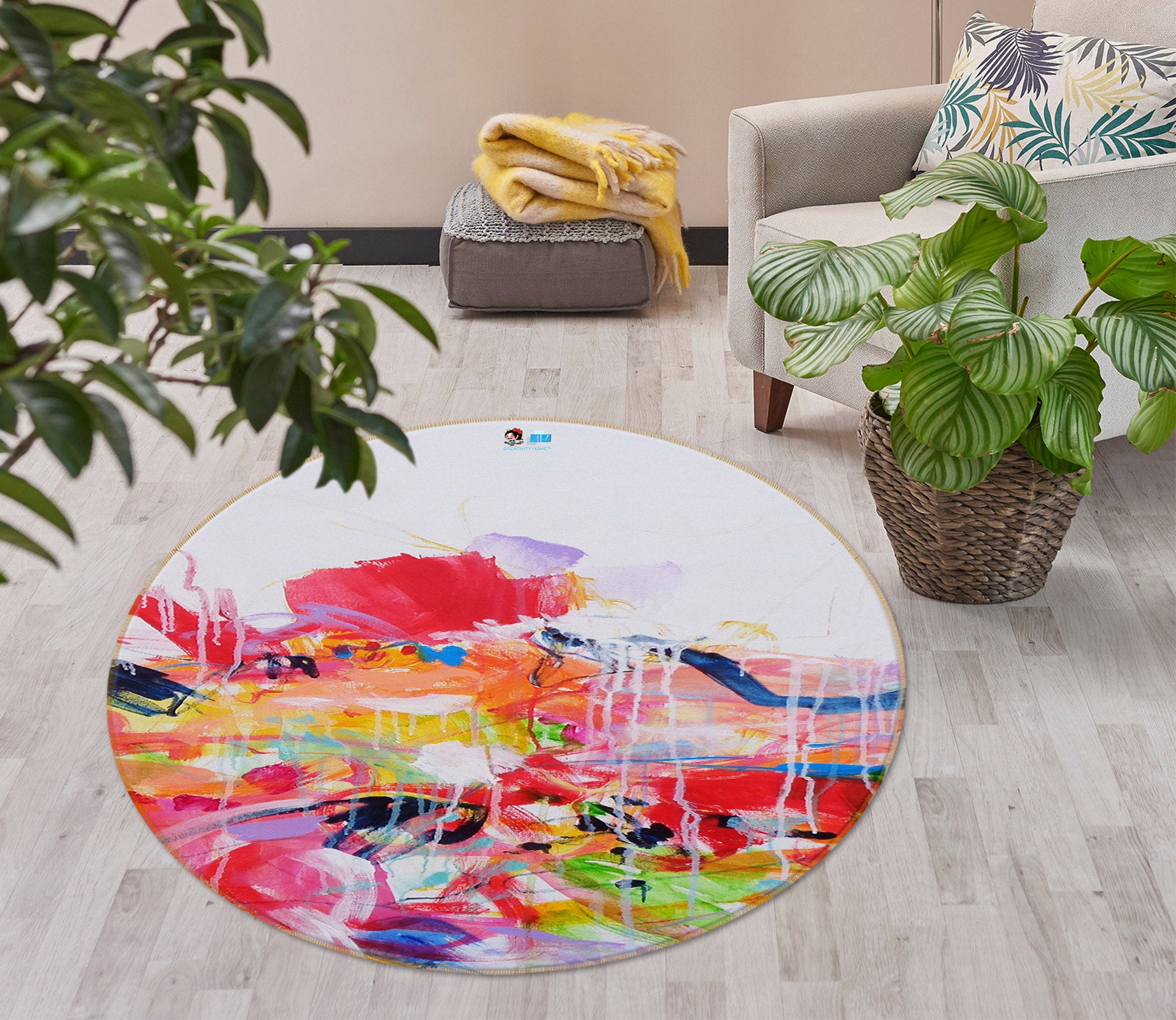 3D Pink Watercolor 1401 Misako Chida Rug Round Non Slip Rug Mat