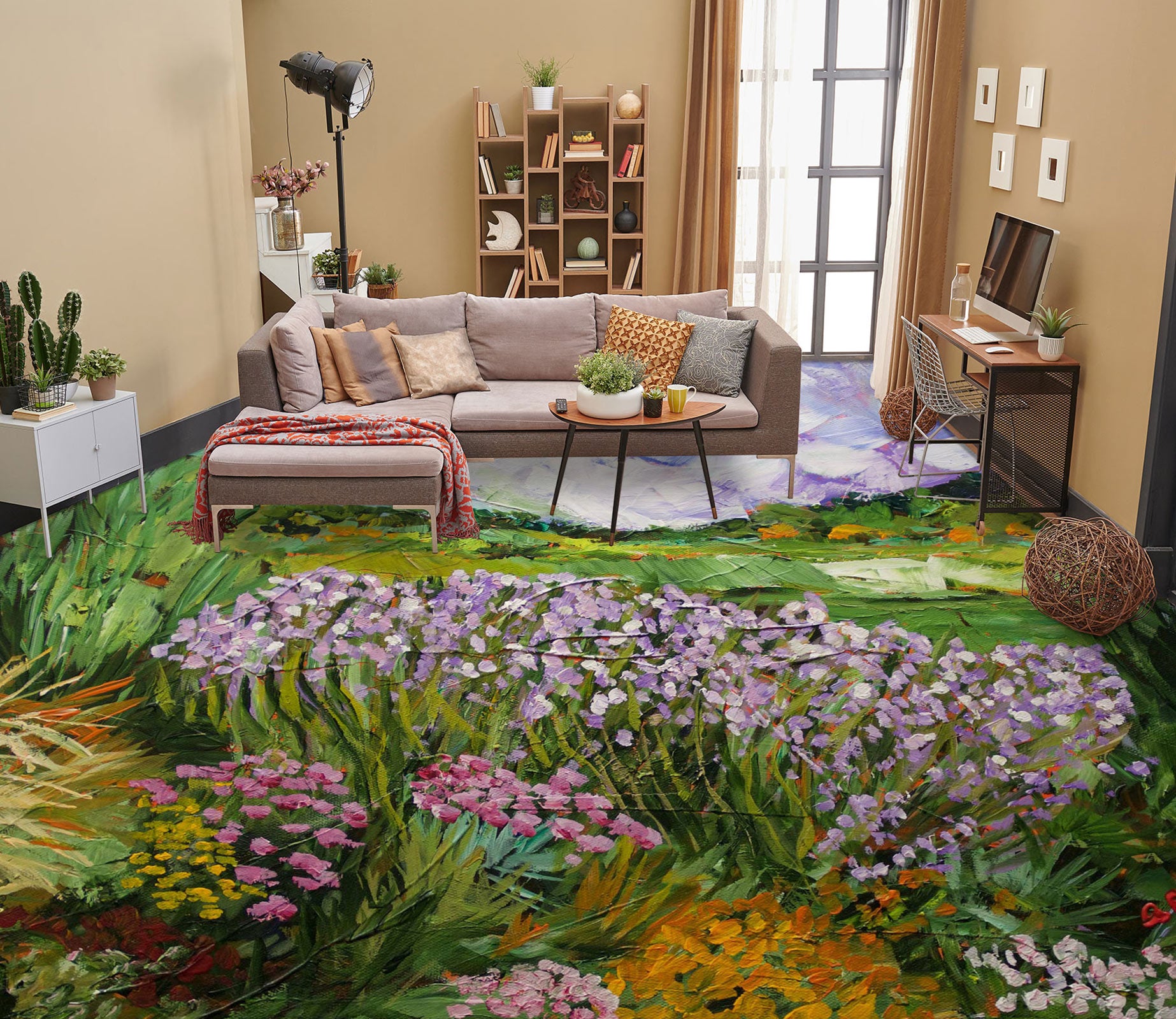 3D Purple Flowers 9674 Allan P. Friedlander Floor Mural