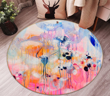 3D Pink Watercolor 1360 Misako Chida Rug Round Non Slip Rug Mat