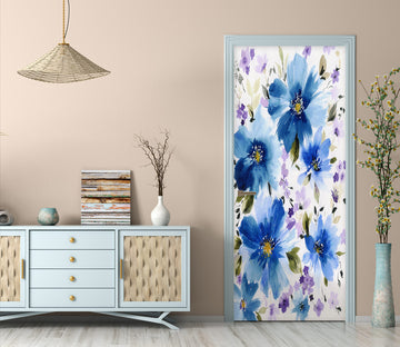 3D Blue Flowers 24193 Door Mural