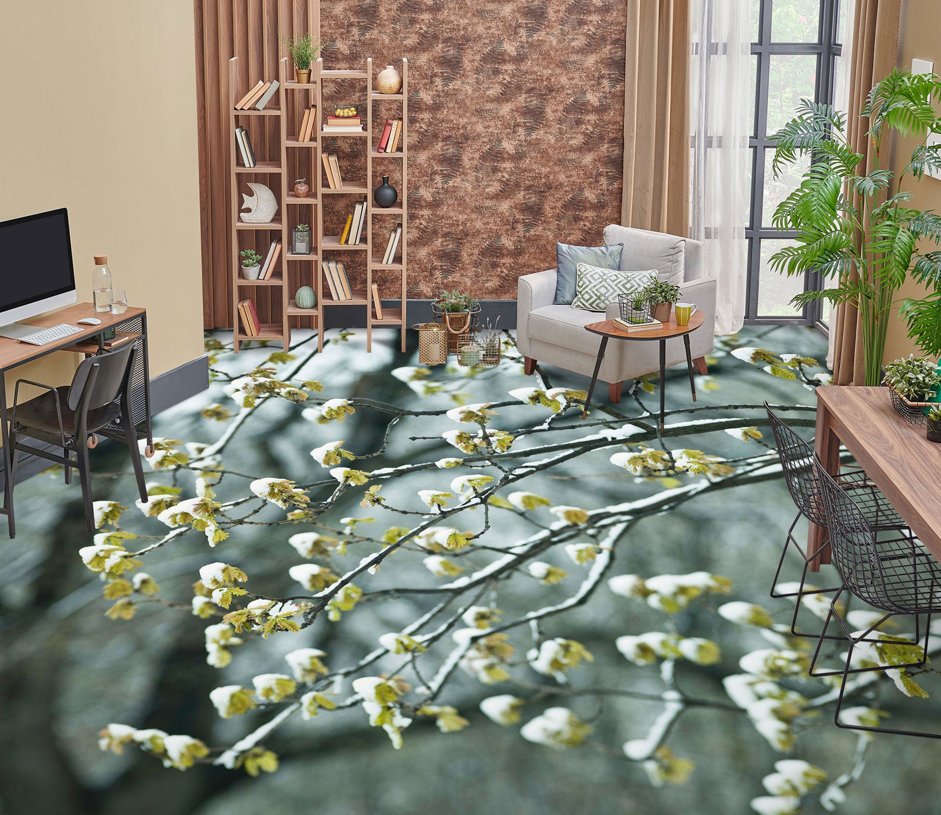 3D Snow Flower Branch 9859 Assaf Frank Floor Mural