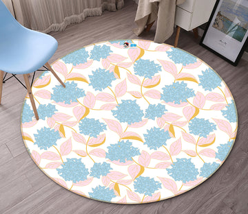 3D Blue Floral Pink Leaves 10555 Kashmira Jayaprakash Rug Round Non Slip Rug Mat