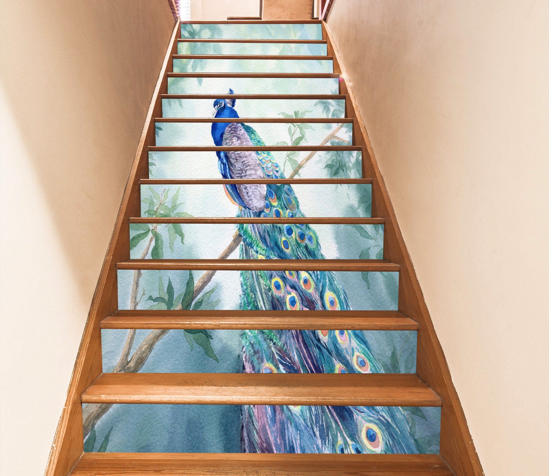 3D Peacock 6972 Stair Risers Wallpaper AJ Wallpaper 