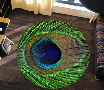 3D Peacock Feather 82024 Animal Round Non Slip Rug Mat