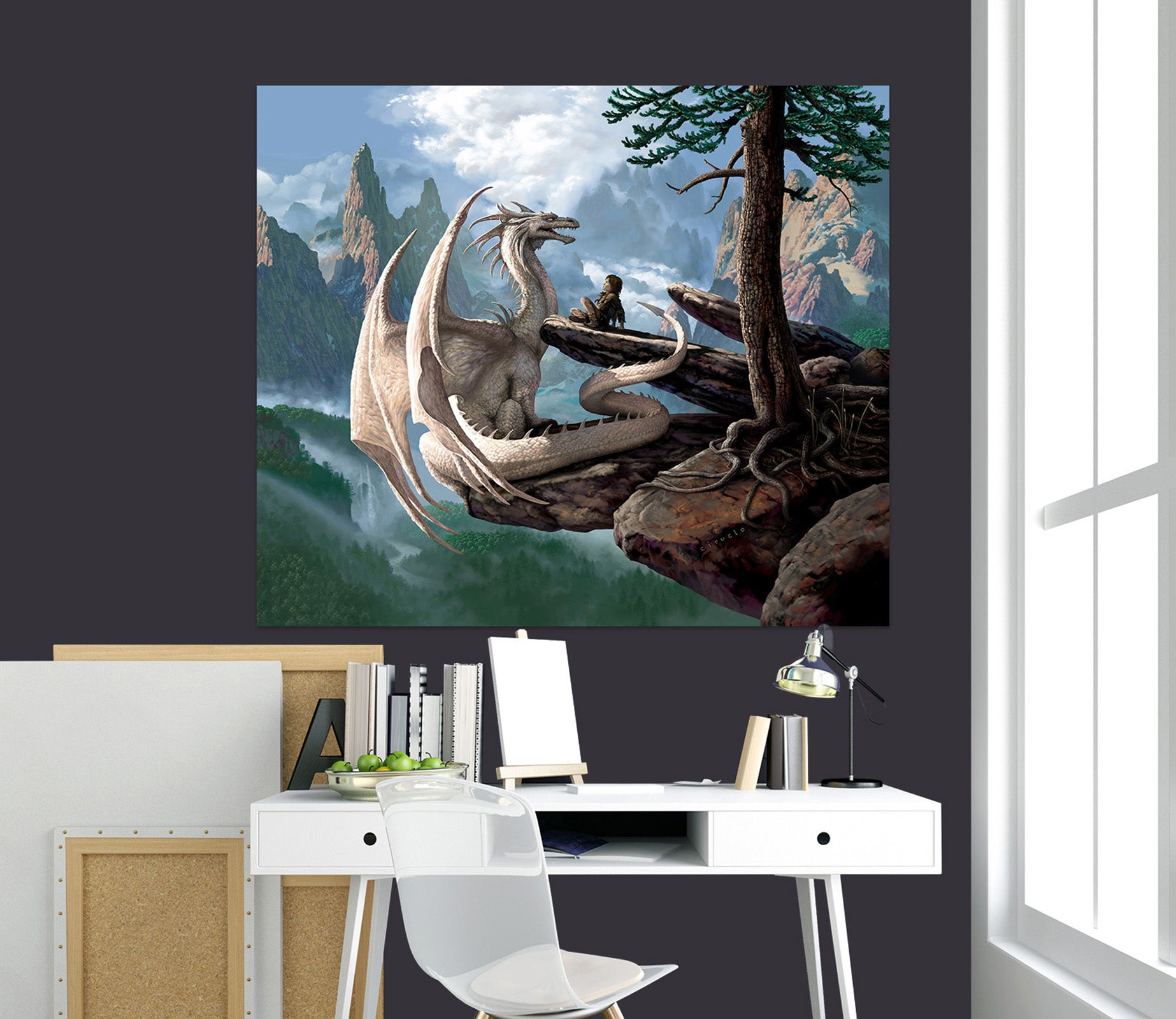 3D Mountain White Dragon 8045 Ciruelo Wall Sticker