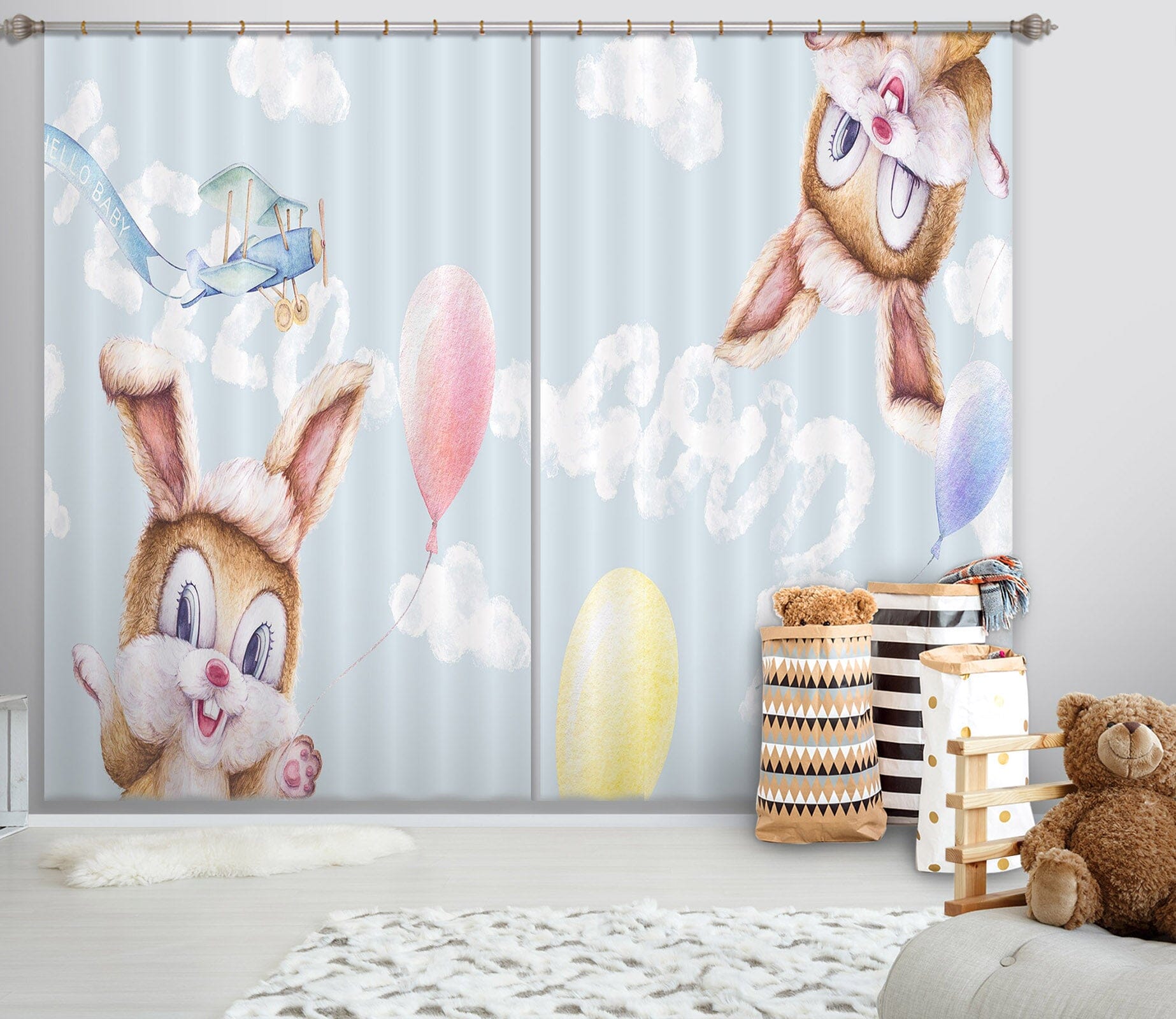 3D Little Grey Rabbit 795 Curtains Drapes Wallpaper AJ Wallpaper 