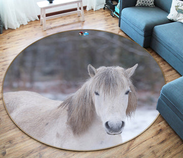 3D White Horse 7391 Assaf Frank Rug Round Non Slip Rug Mat