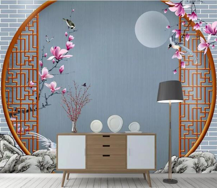 3D Stone Flower Bird WC2277 Wall Murals