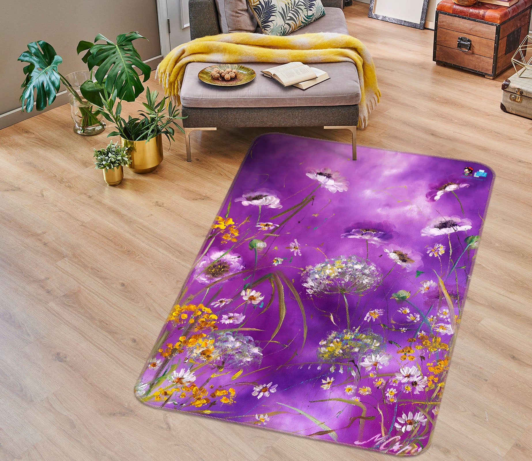 3D Purple Flower 1271 Skromova Marina Rug Non Slip Rug Mat