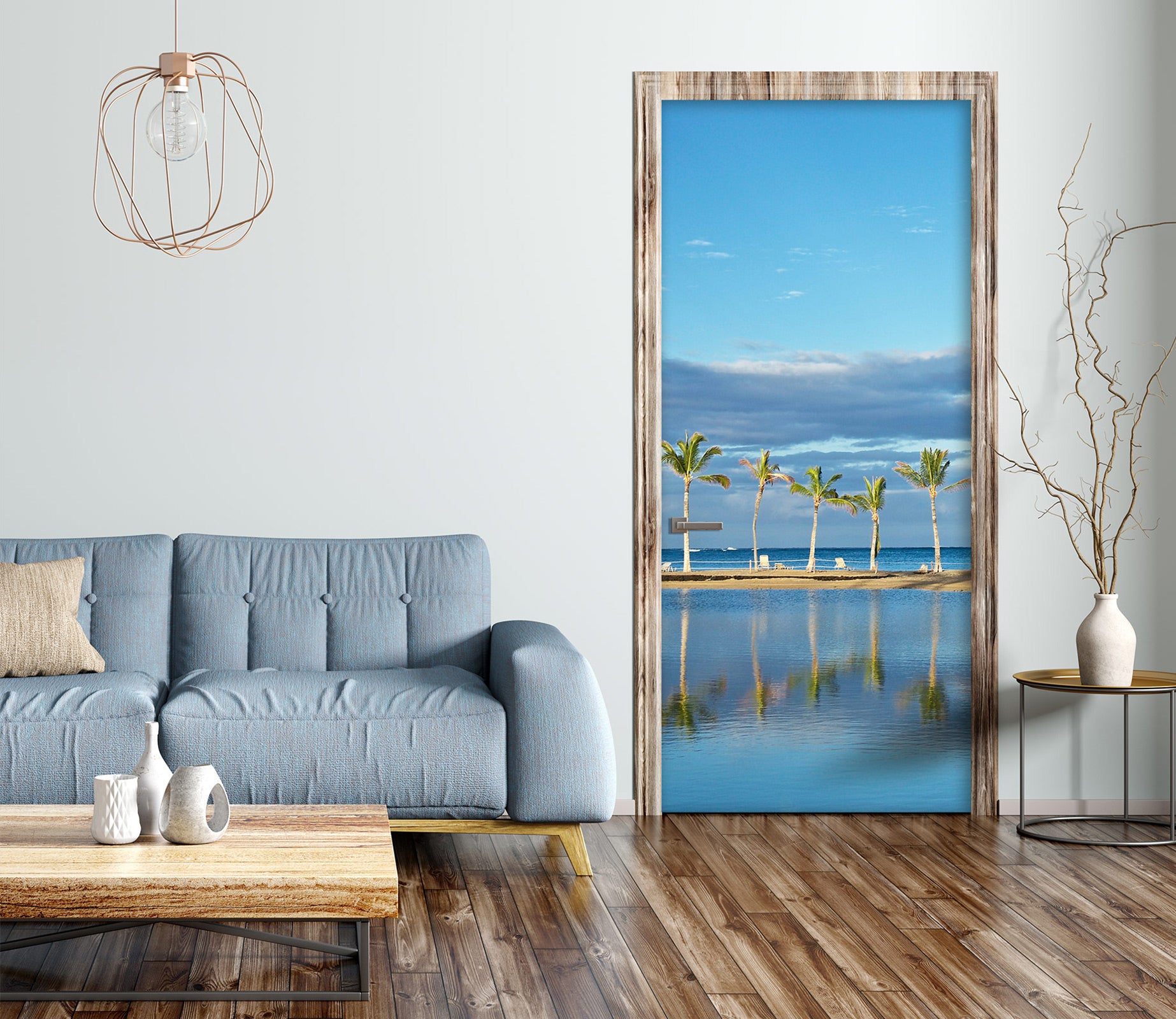 3D Sea Blue Coconut Tree 11119 Kathy Barefield Door Mural