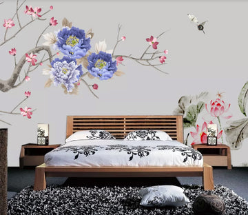 3D Blue Peony WC1328 Wall Murals