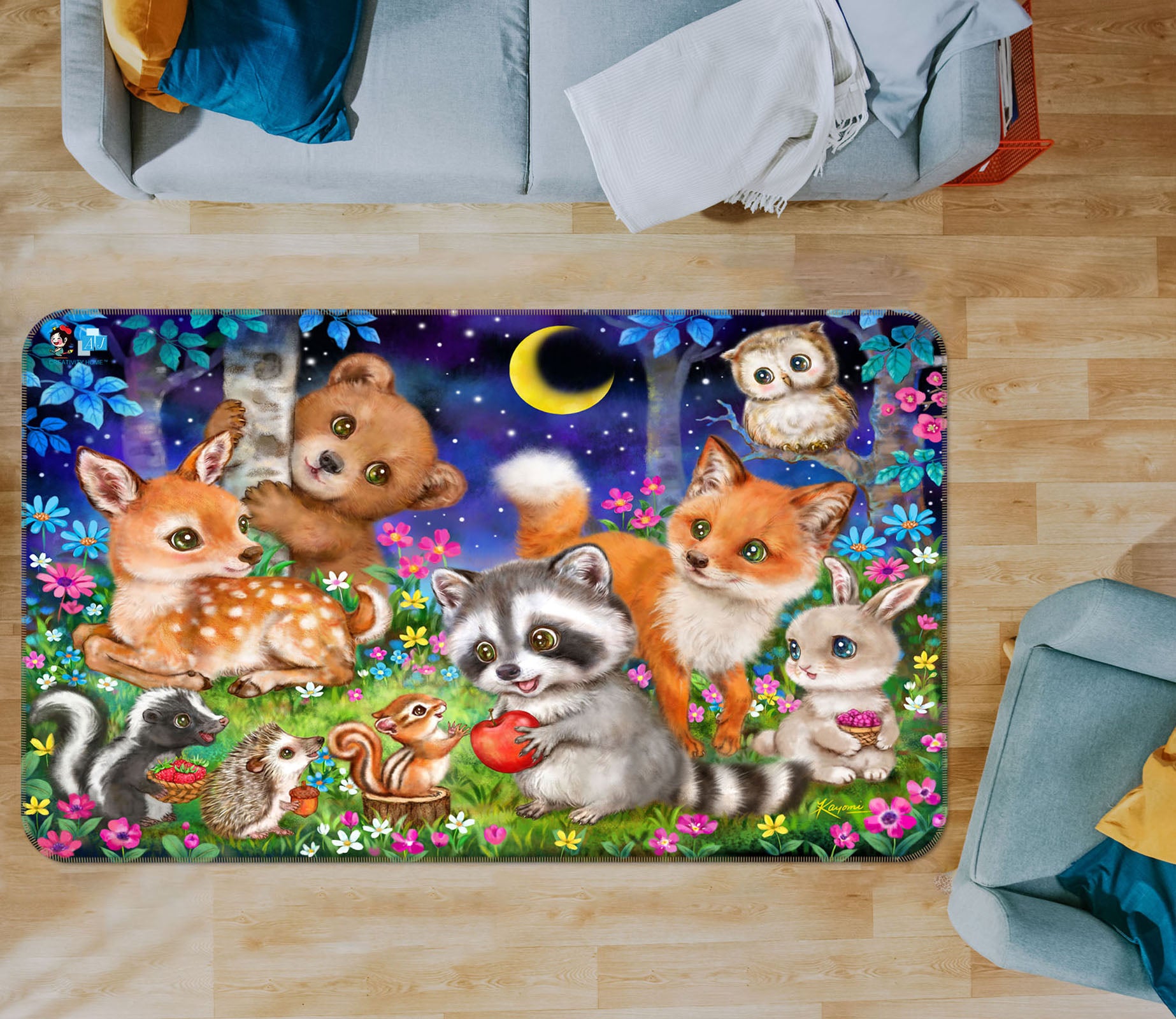 3D Cartoon Animals 5659 Kayomi Harai Rug Non Slip Rug Mat