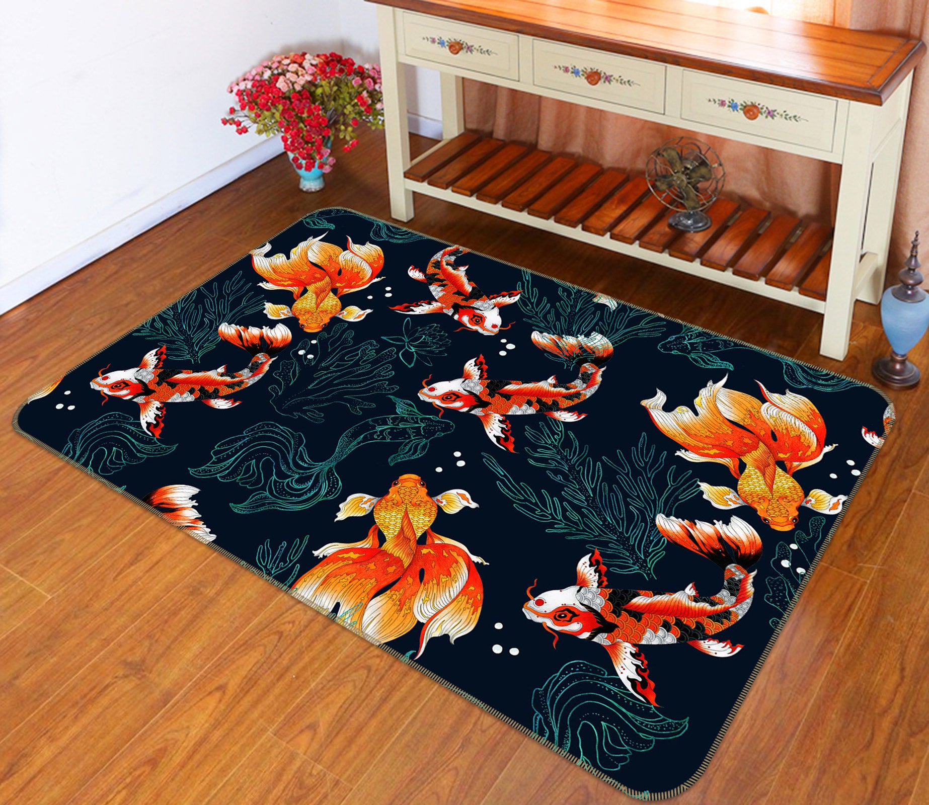 3D Red Goldfish 003 Uta Naumann Rug Non Slip Rug Mat