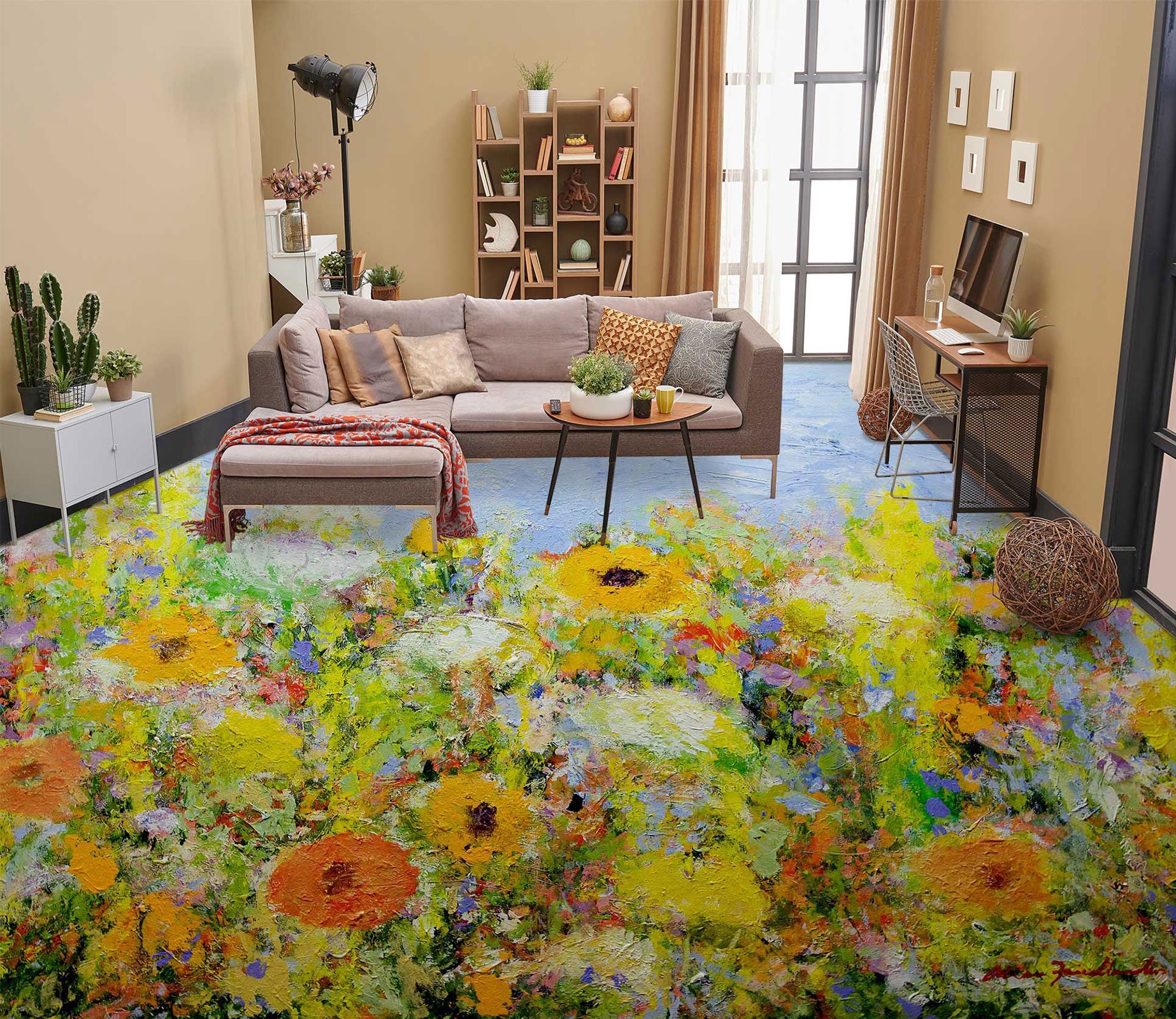 3D Yellow Flower Bush 9684 Allan P. Friedlander Floor Mural