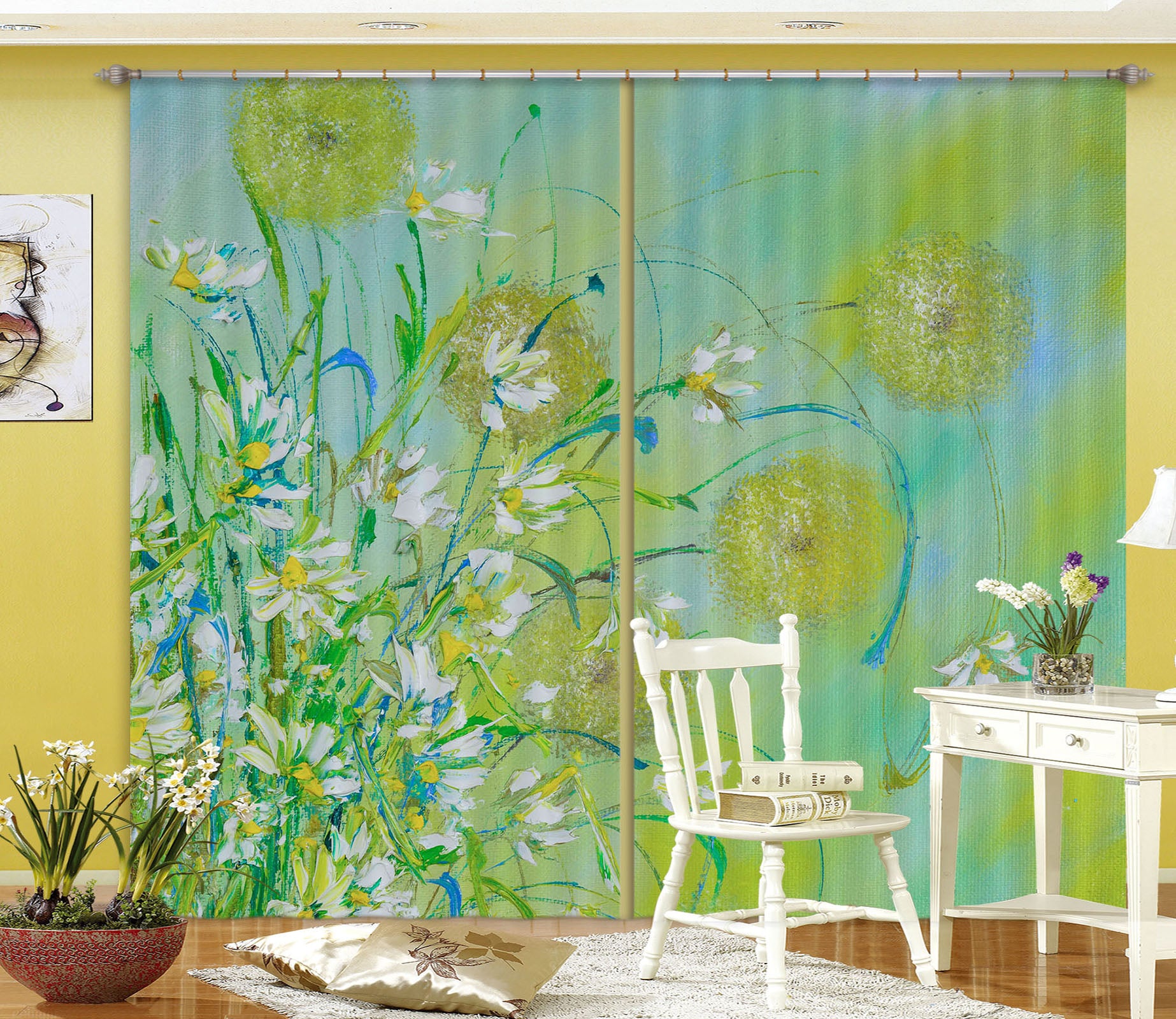 3D Green Flower Ball 2329 Skromova Marina Curtain Curtains Drapes