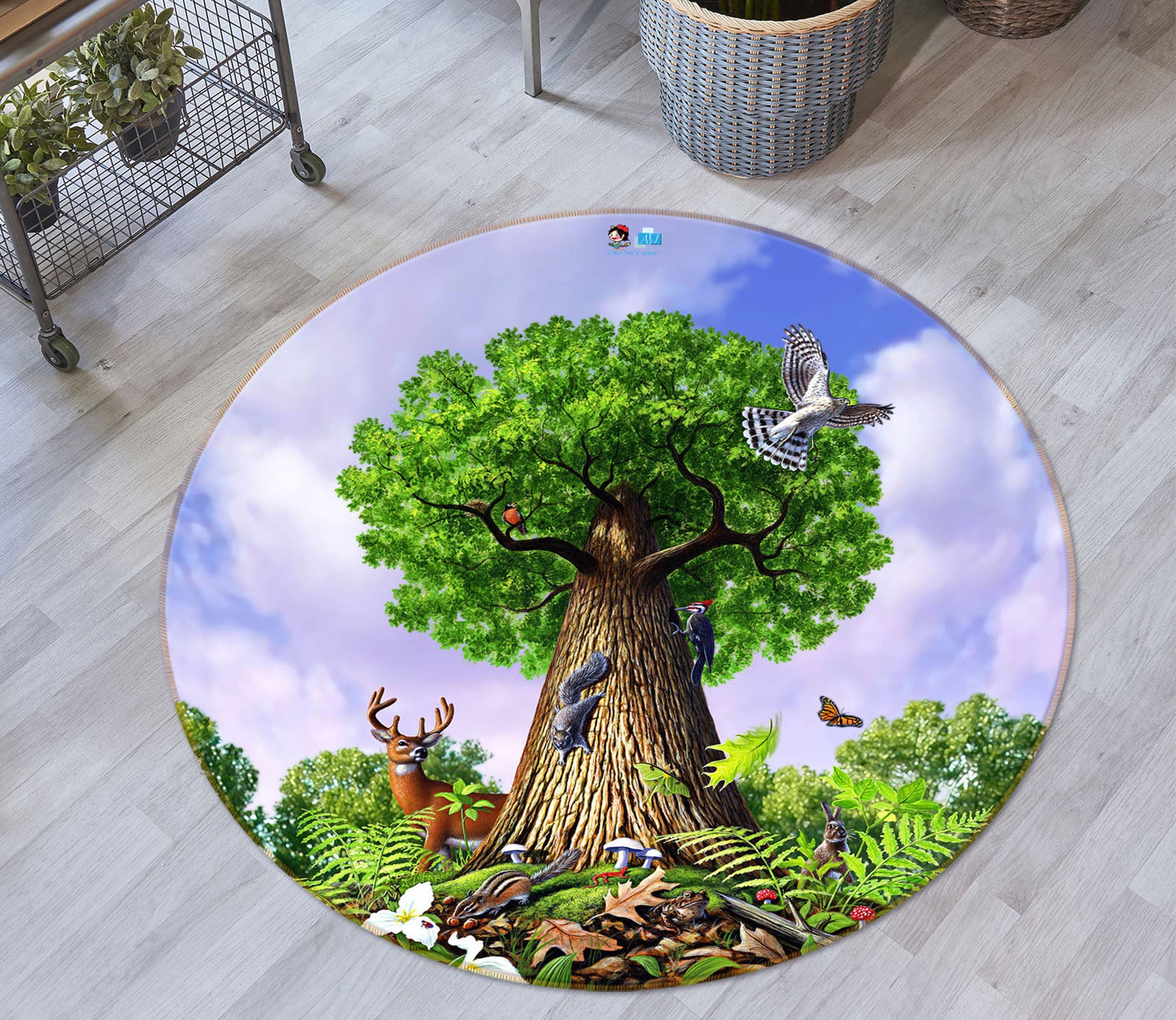 3D Trees Animal 83147 Jerry LoFaro Rug Round Non Slip Rug Mat