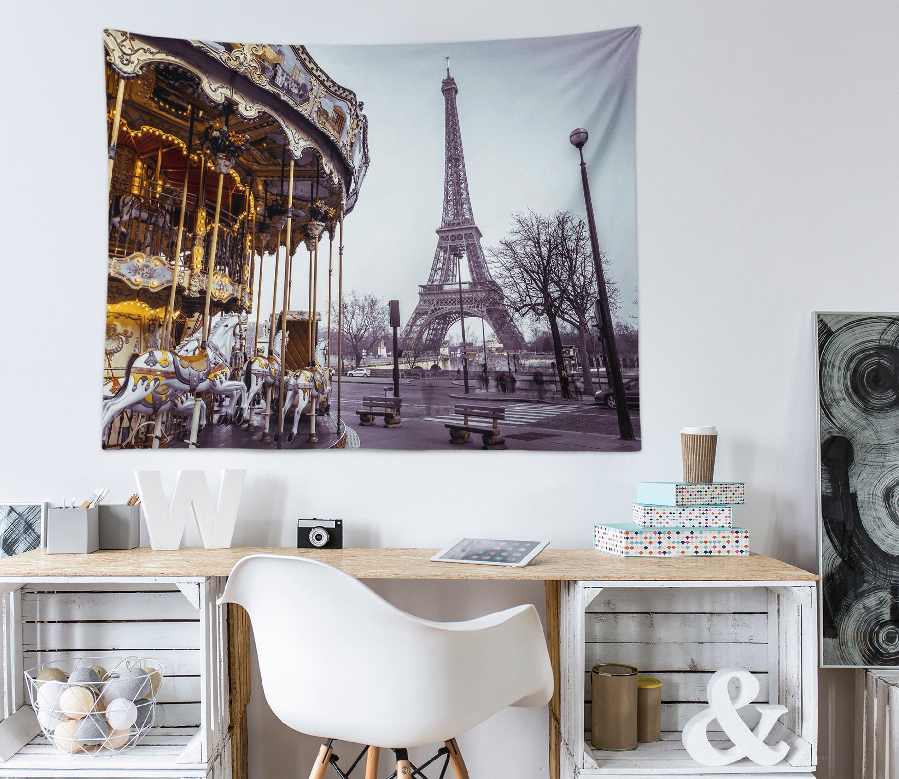 3D Carousel Eiffel Tower 11651 Assaf Frank Tapestry Hanging Cloth Hang