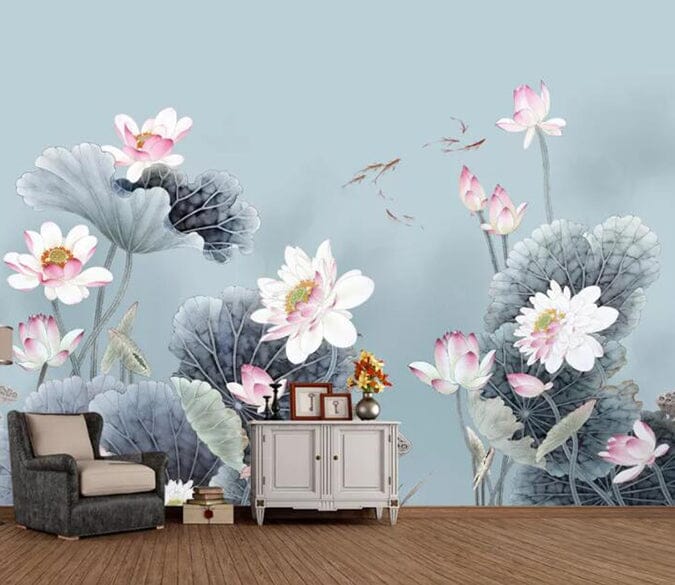 3D Lotus Goldfish 1571 Wall Murals Wallpaper AJ Wallpaper 2 