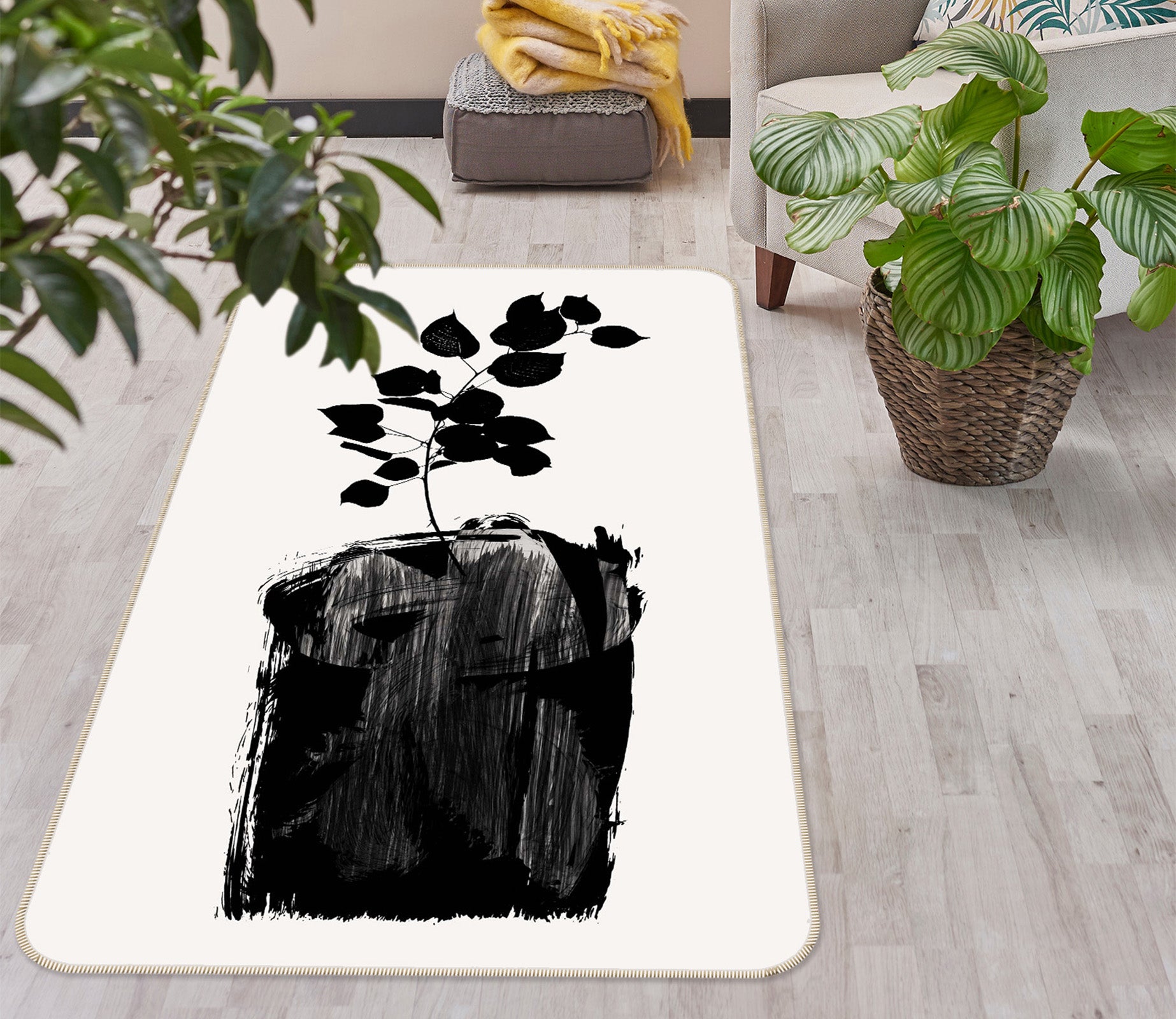 3D Black Pattern Leaves 1106 Boris Draschoff Rug Non Slip Rug Mat