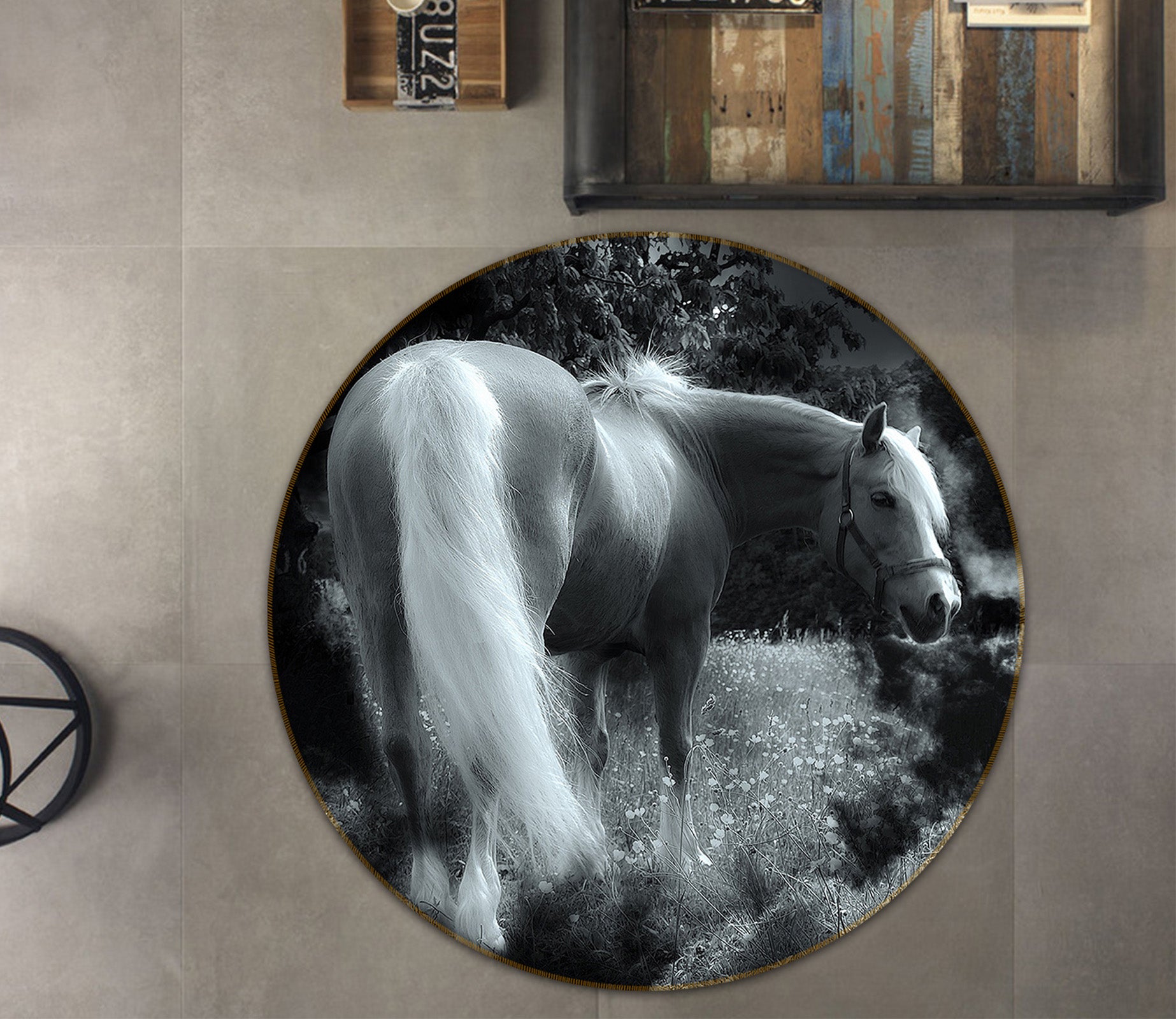 3D Horse 82234 Animal Round Non Slip Rug Mat