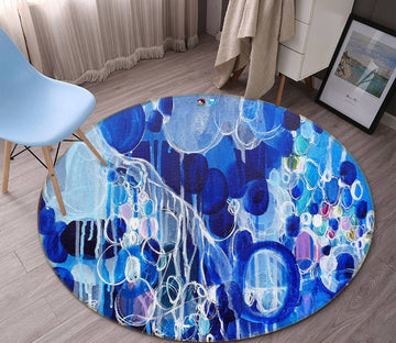 3D Blue Bubble 1323 Misako Chida Rug Round Non Slip Rug Mat