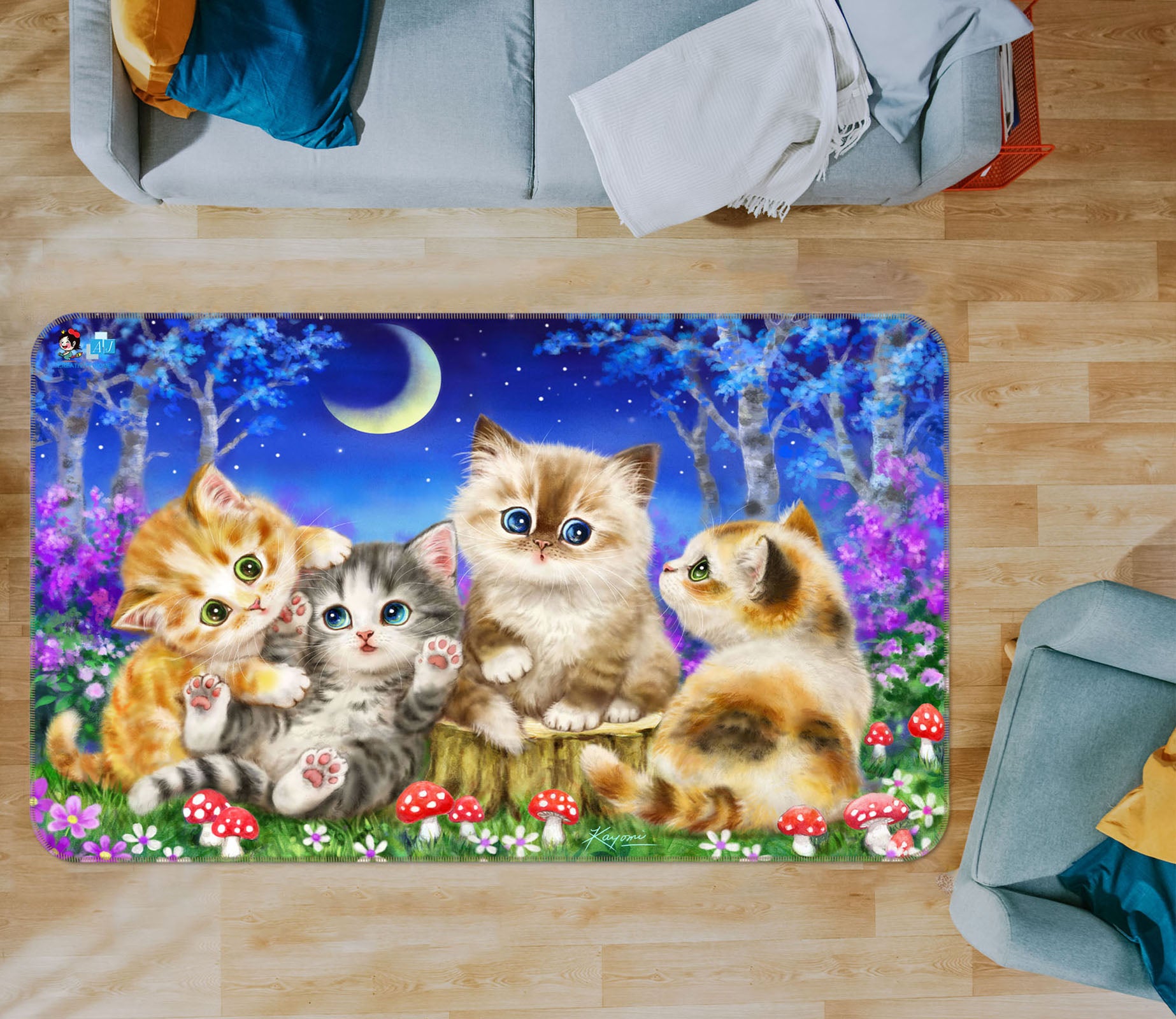 3D Cartoon Cat 5730 Kayomi Harai Rug Non Slip Rug Mat