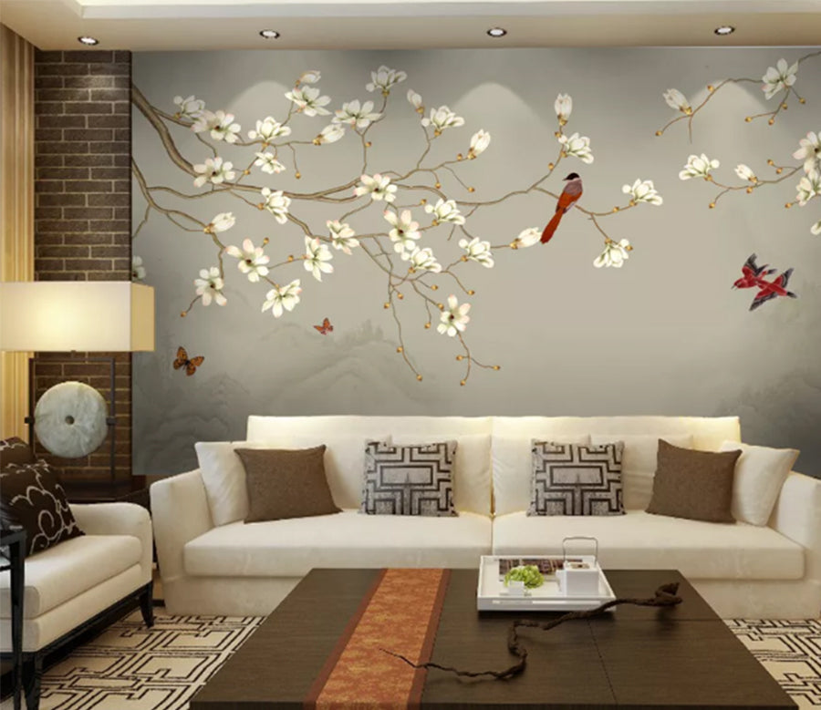 3D Red Bird Flower WC759 Wall Murals