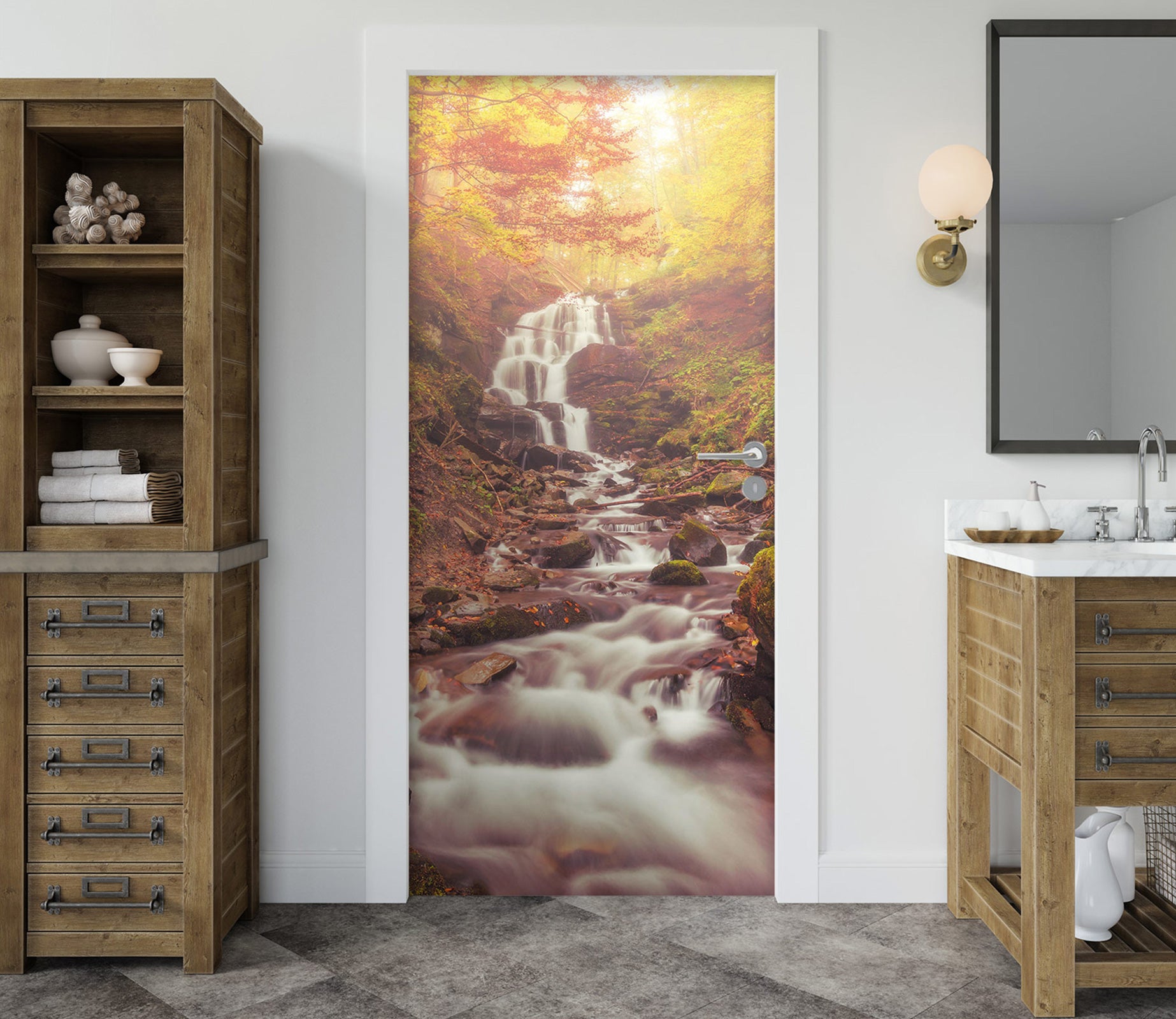 3D Mountain Running Water 24081 Door Mural