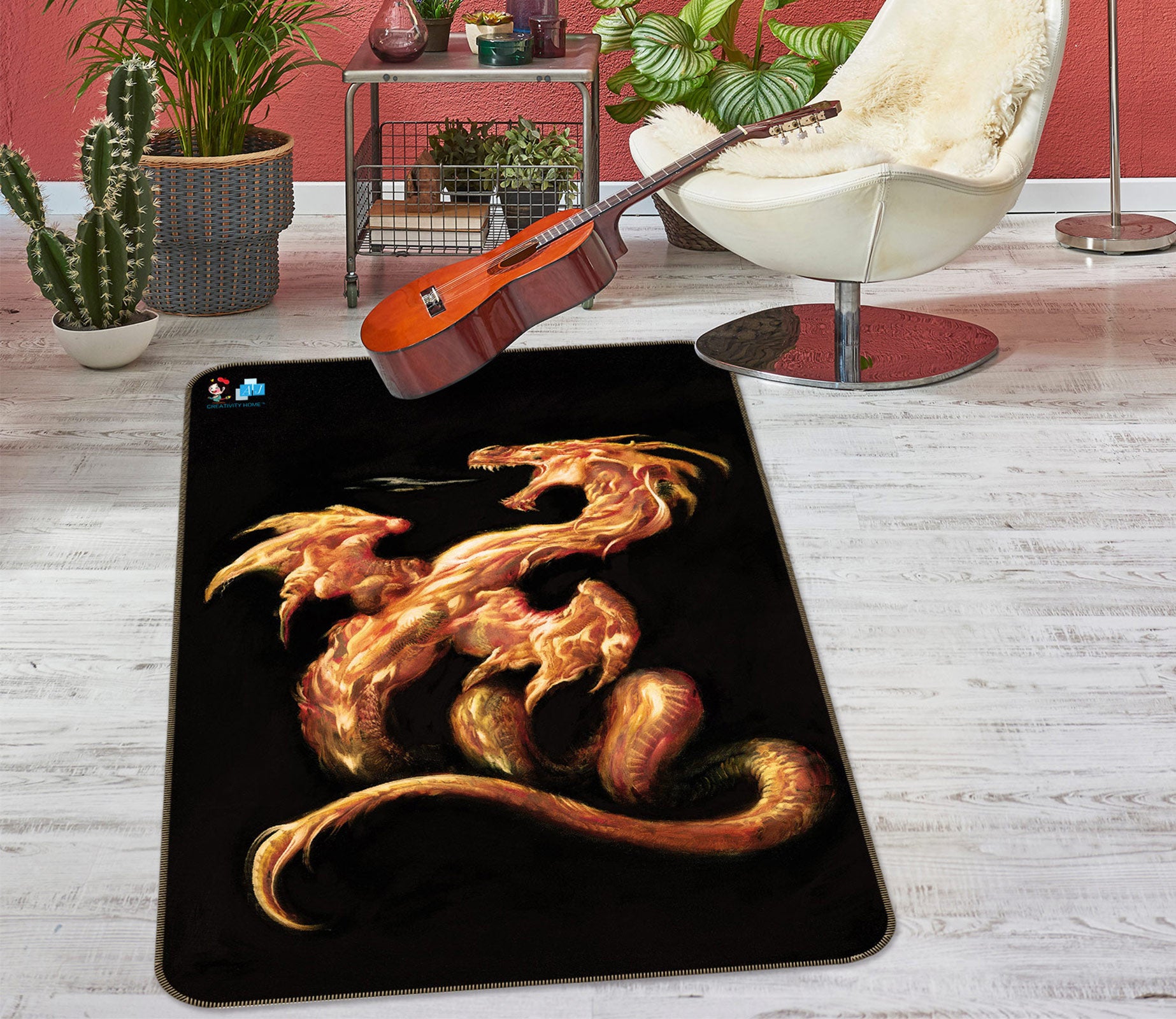 3D Golden Dragon 6036 Ciruelo Rug Non Slip Rug Mat