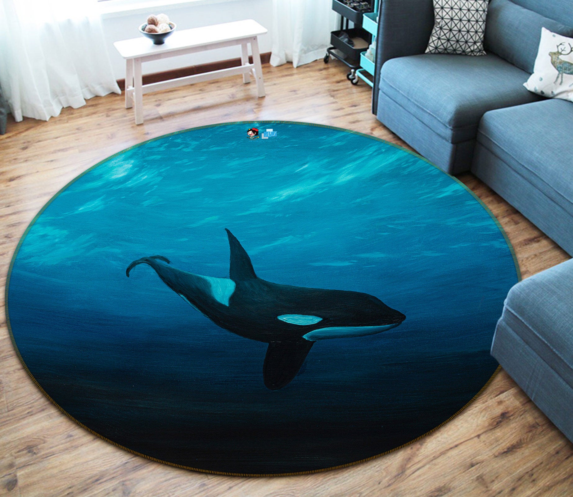 3D Sea Whale 18150 Marina Zotova Rug Round Non Slip Rug Mat