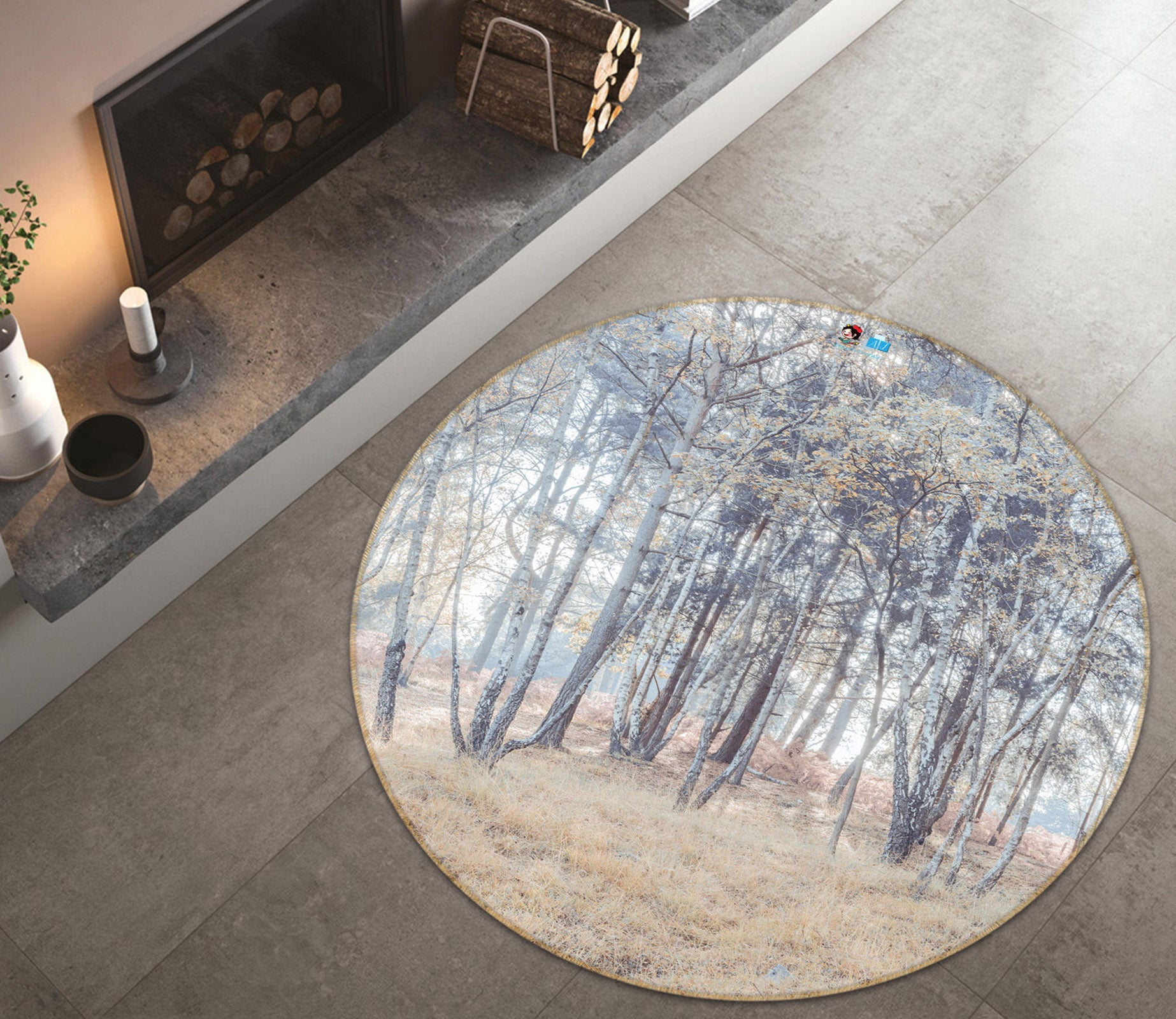 3D Yellow Grassland 7421 Assaf Frank Rug Round Non Slip Rug Mat