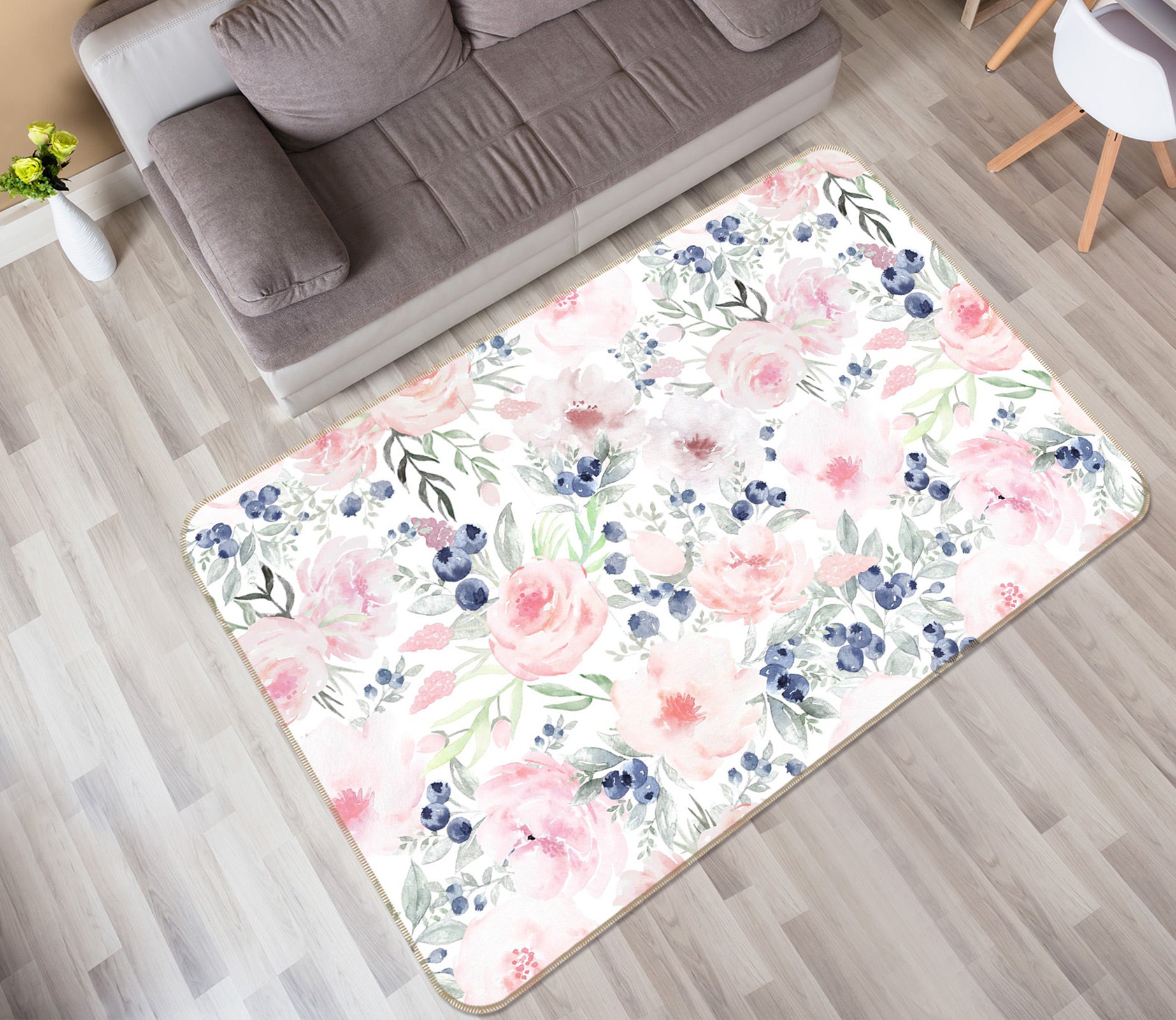 3D Blueberry Pink Flower 120 Uta Naumann Rug Non Slip Rug Mat