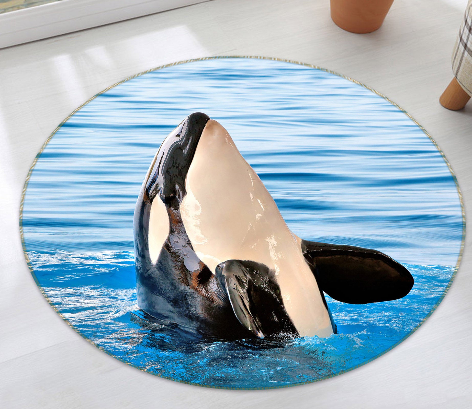 3D Whale 38089 Animal Round Non Slip Rug Mat