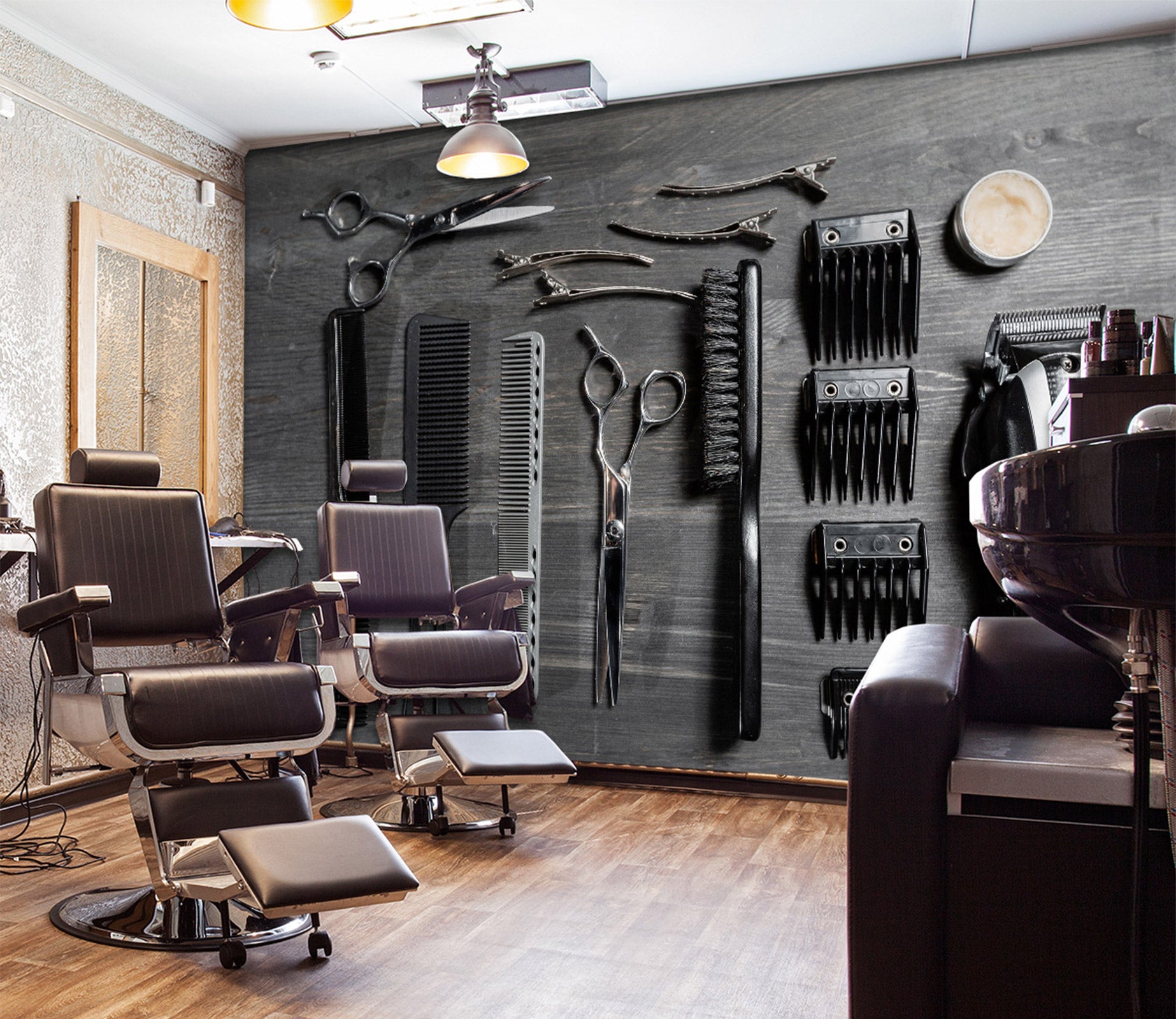 3D Clip Comb Scissors 115173 Barber Shop Wall Murals