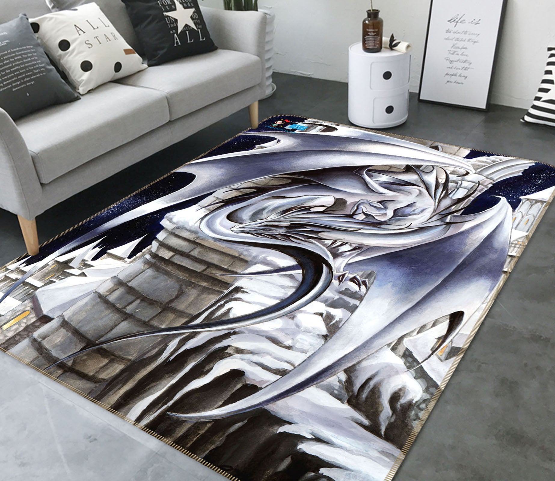 3D Gray Dragon 8251 Ruth Thompson Rug Non Slip Rug Mat