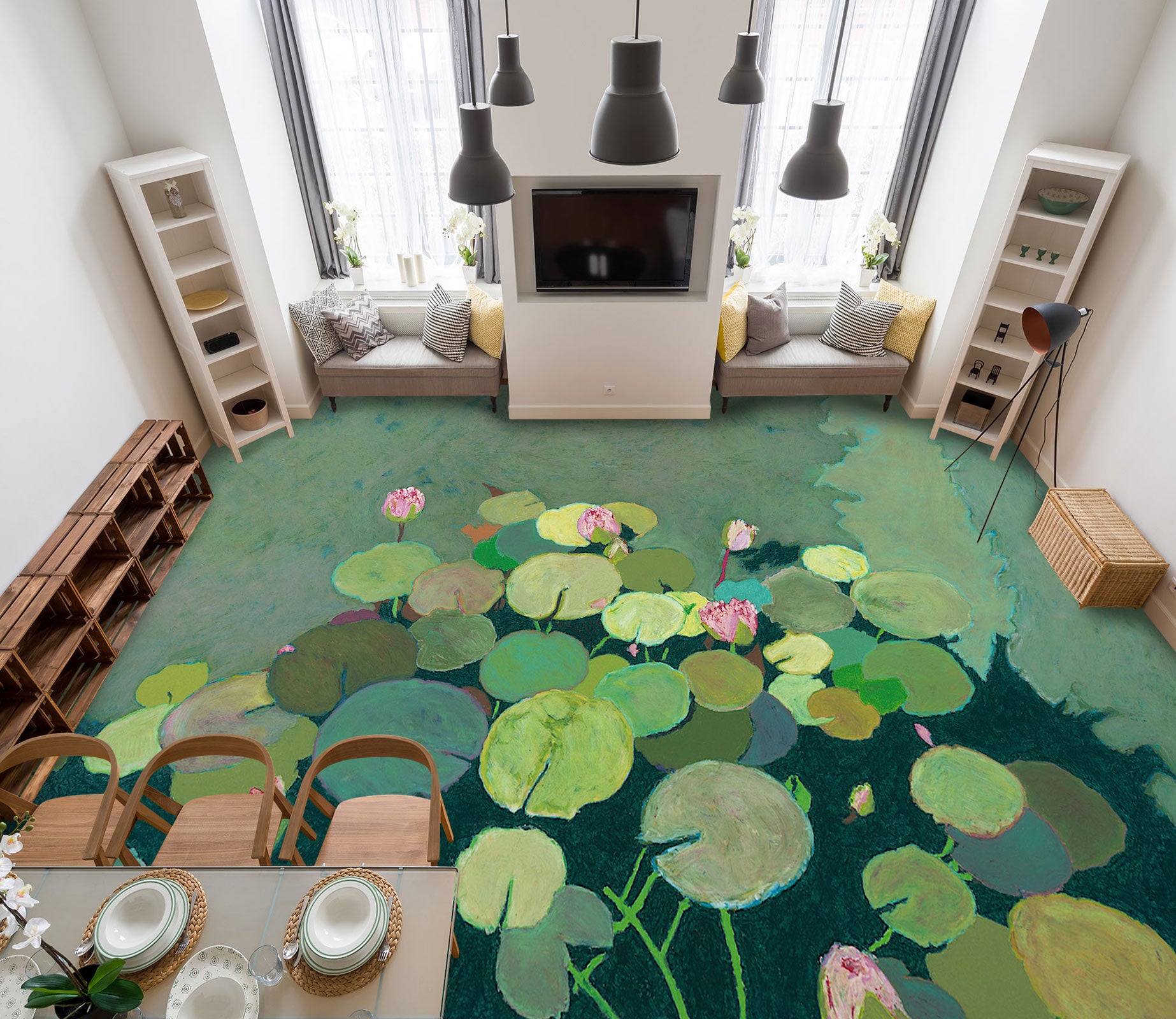 3D Lotus Pond 9686 Allan P. Friedlander Floor Mural