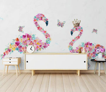 3D Flamingo Flower WC979 Wall Murals