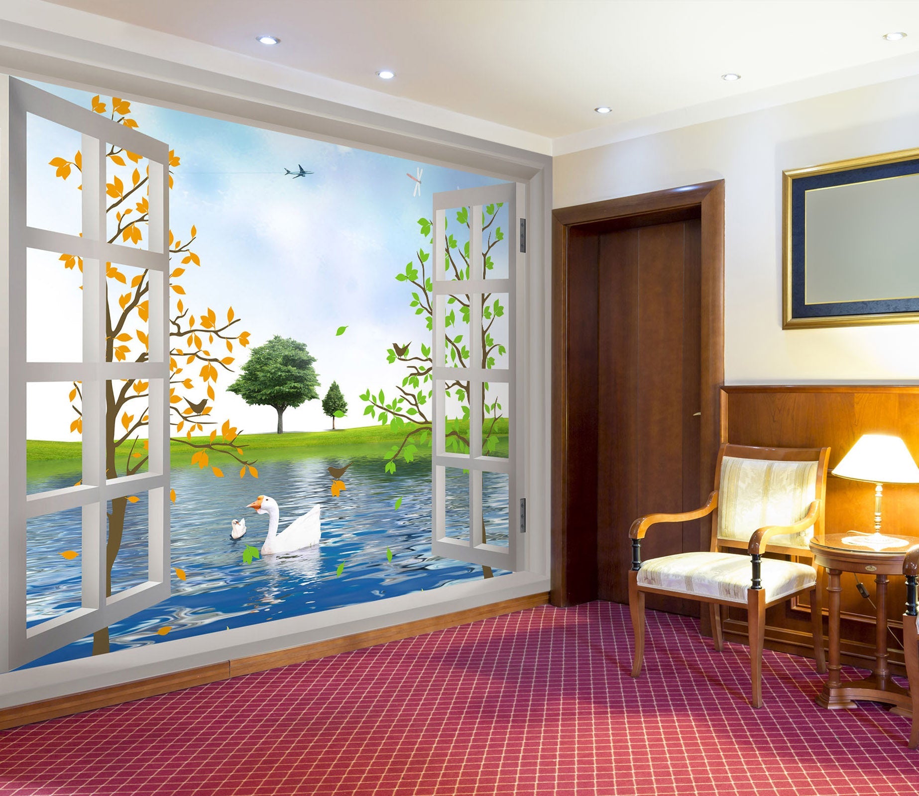 3D Swan Window Lake 48 Wall Murals Wallpaper AJ Wallpaper 2 