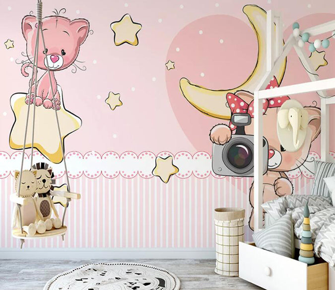 3D Pink Cat 1155 Wall Murals Wallpaper AJ Wallpaper 2 