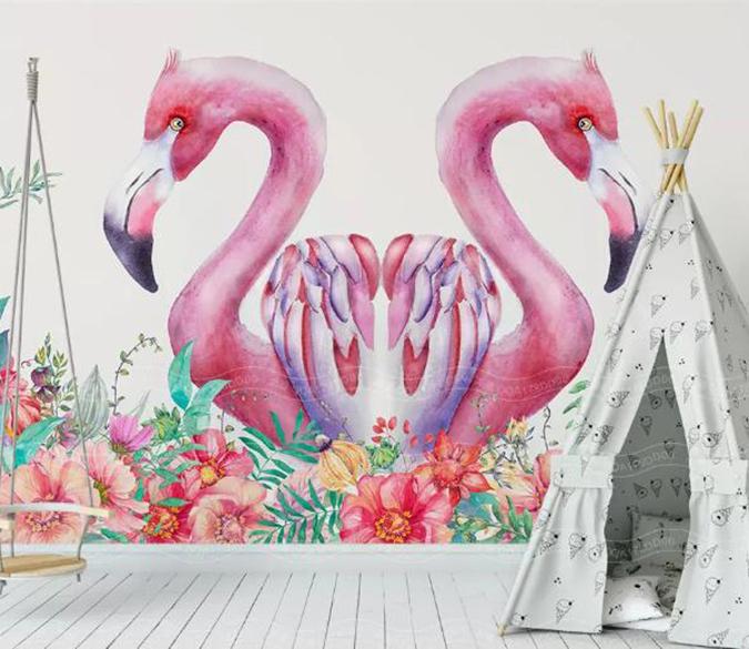 3D Pink Flamingo 1333 Wall Murals Wallpaper AJ Wallpaper 2 