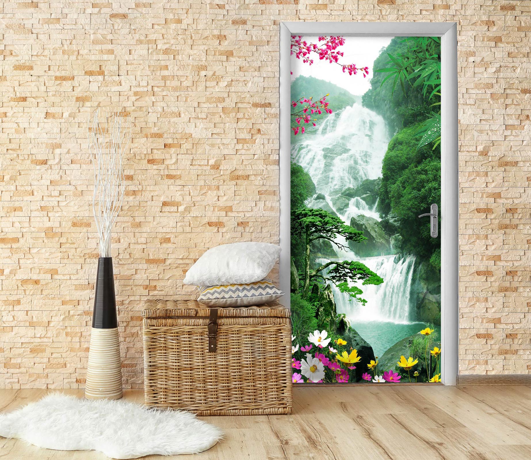 3D White Waterfall 035 Door Mural