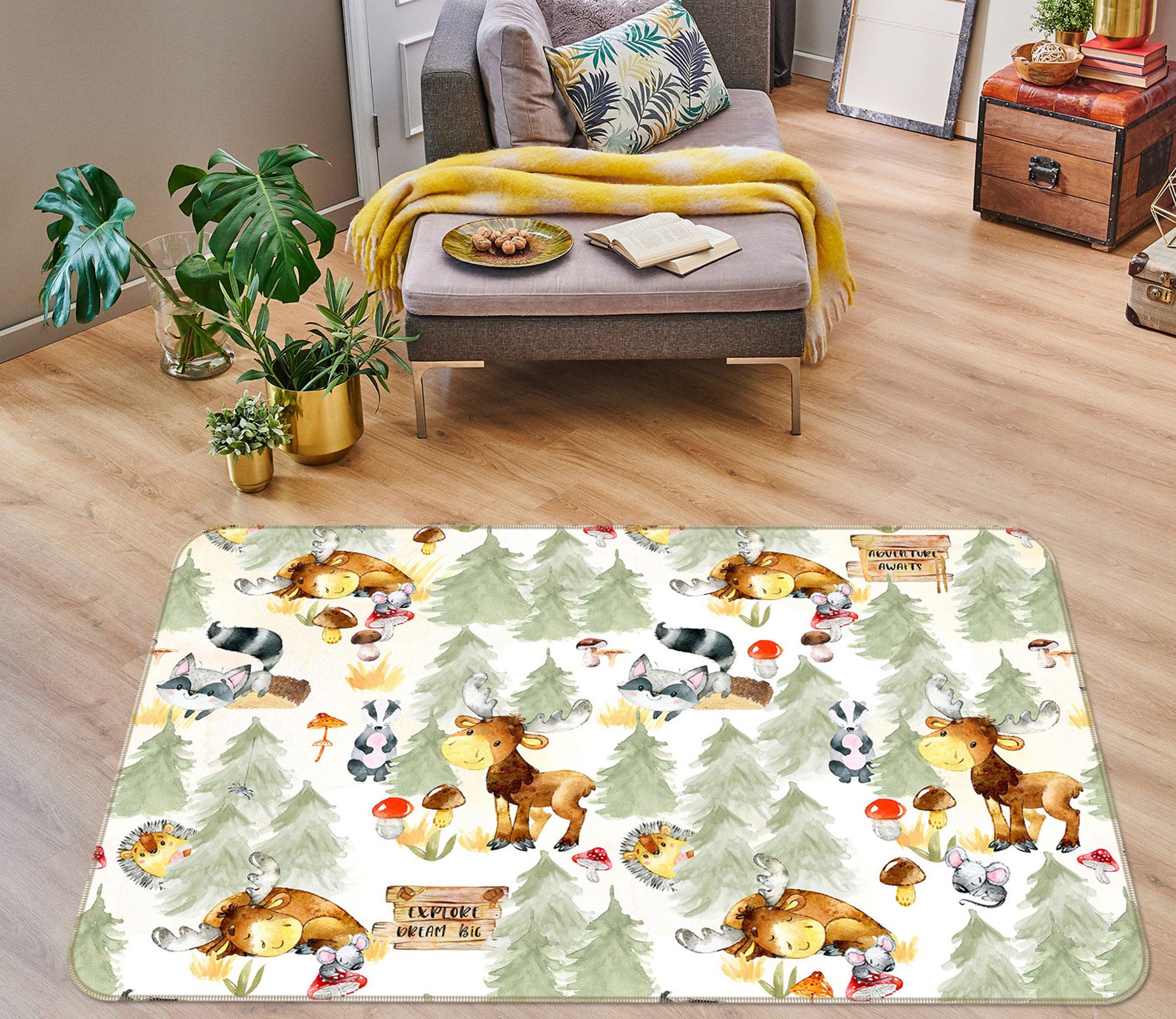 3D Reindeer Mushroom 035 Uta Naumann Rug Non Slip Rug Mat