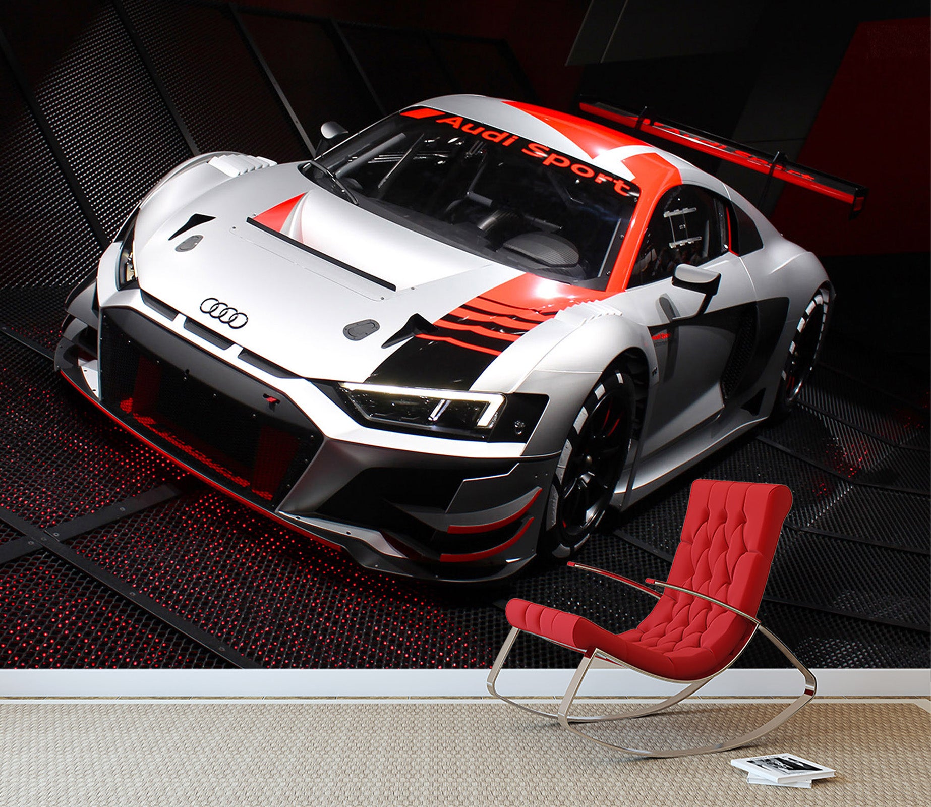 3D White Racing Car 062 Vehicle Wall Murals