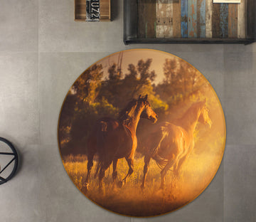 3D Horses 38008 Animal Round Non Slip Rug Mat