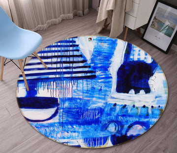 3D Blue Watercolor 1381 Misako Chida Rug Round Non Slip Rug Mat